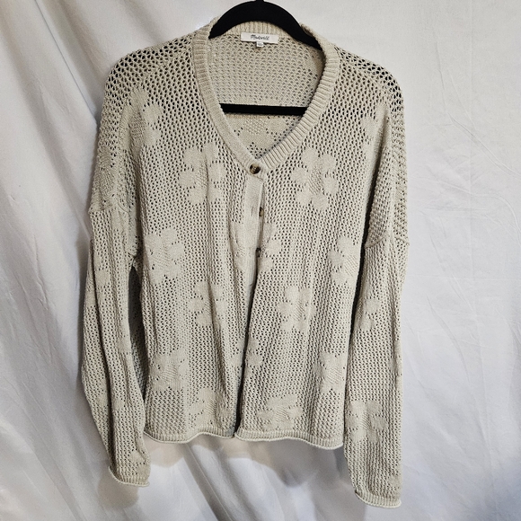 Madewell Sweaters - Madewell Floral Open Stitch Cardigan Sweater Boxy Button Front Sage Size XL